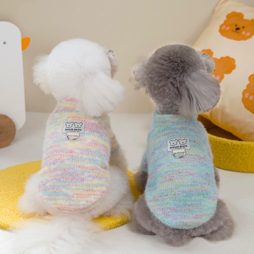 Pet Clothing Cat Dog Clothing Autumn and Winter Teddy Bear Miniature Dog Knitted Rainbow Sweater