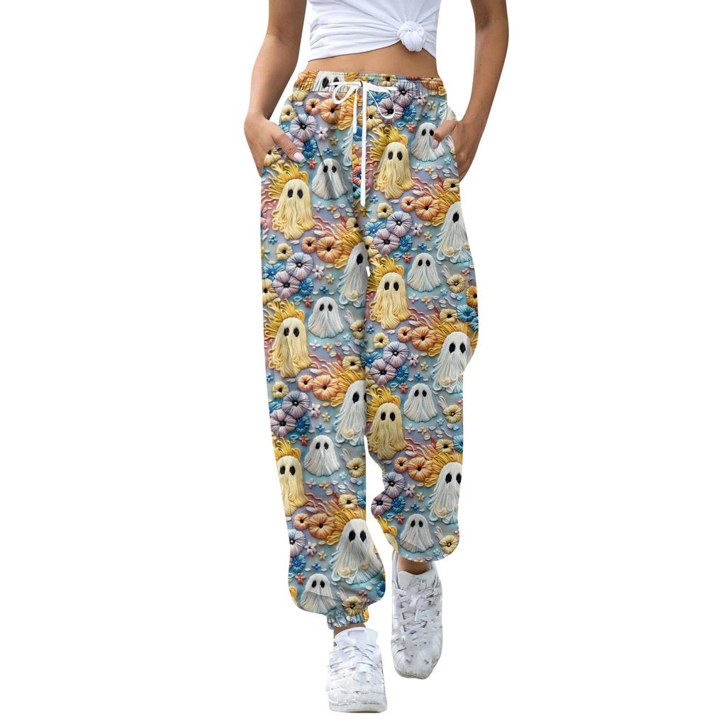 Women's Casual Fashion Halloween Print Casual Pants Sweatpants Long Pants Drawstring Elastic Waistband Cuffed Pants