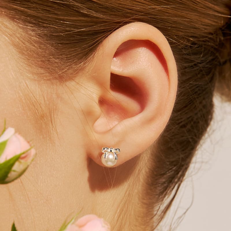 Hei [sv925] Ribbon Pearl Earring