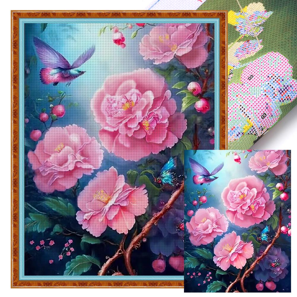Full Embroidery Eco-cotton Thread 9CT Printed Flower Cross Stitch Kit Art