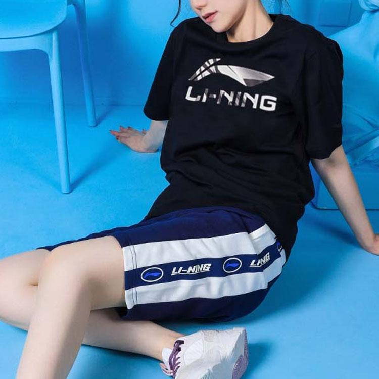 Li Ning Big Logo Breathable Cultural Fitted Straight-Cut Short Sleeve T-Shirt Women Tops Black AHSS774-1