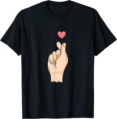 K-Pop Korean Love Sign Finger Heart K-Drama Men T Shirt Black S