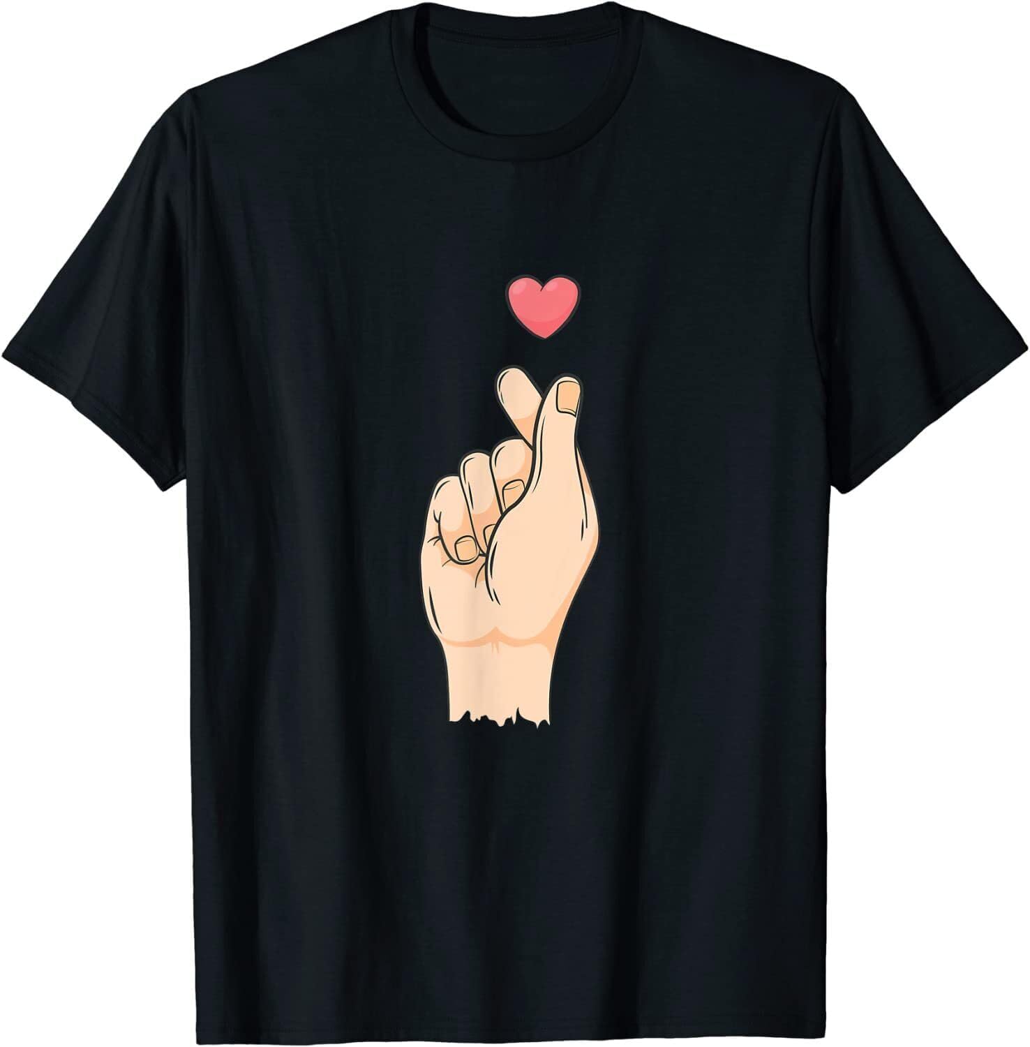K-Pop Korean Love Sign Finger Heart K-Drama Men T Shirt Black S L чёрный