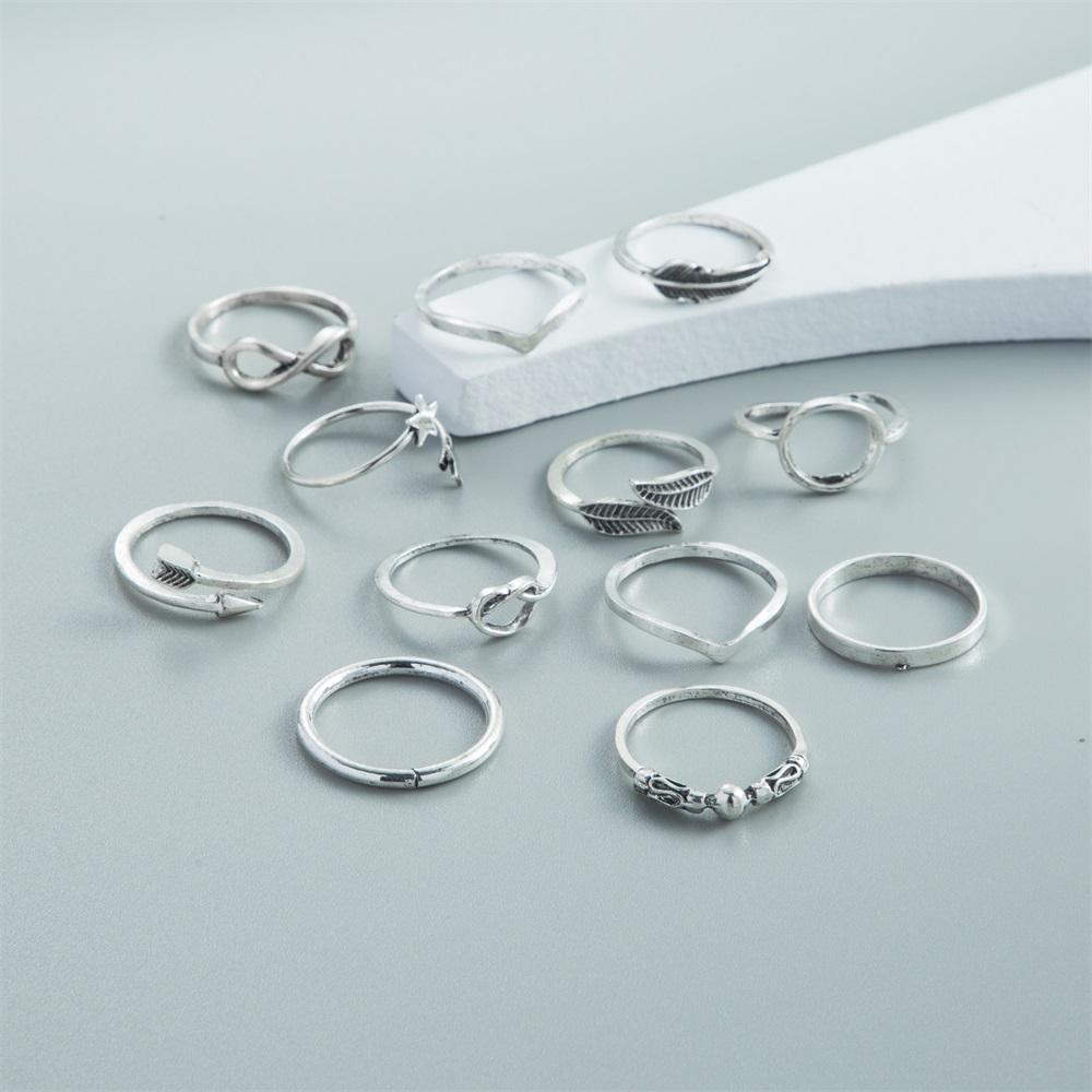 Ensemble de bagues rétro bohème pour femmes, bijoux simples, étoile, feuille, amour, tendance