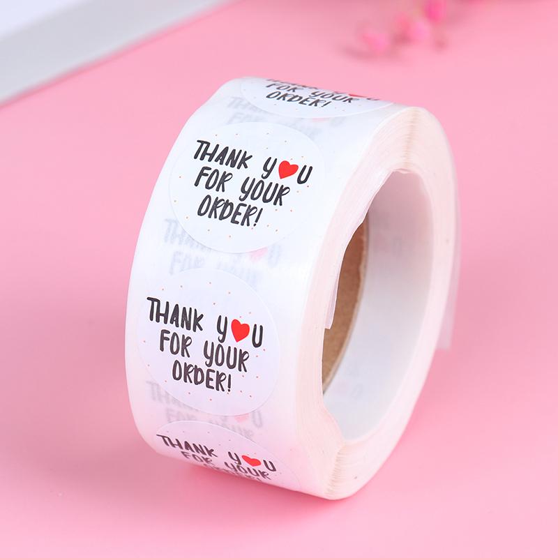 500Pcs Round Thank You For Your Order Sticker Heart Thanks For Shopping