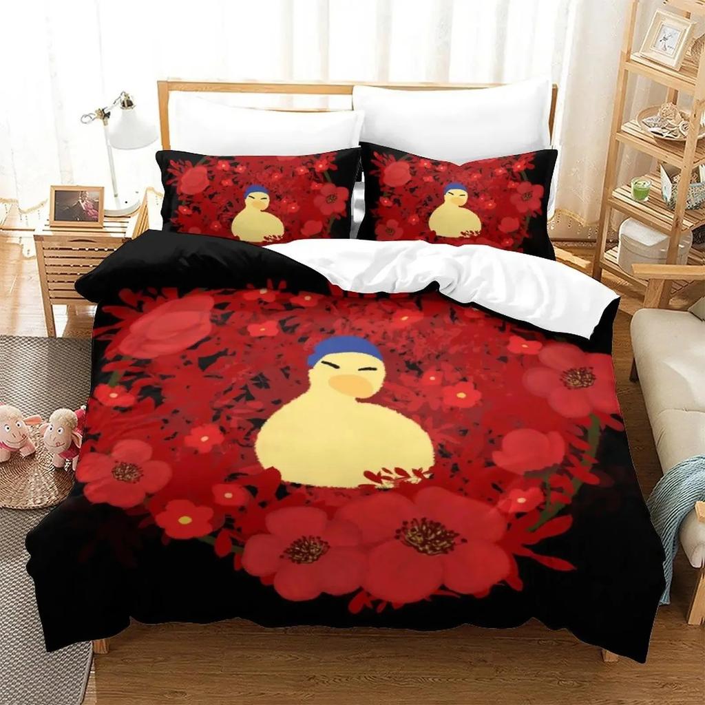 Anime Quackity Duck Bedding Set Boys Girls Twin Queen Size Duvet Cover Pillowcase Bed Kids Adult Fashion Home Textileextile