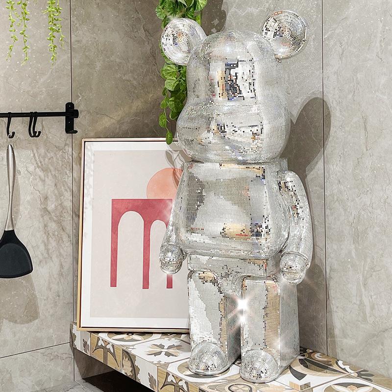 50cm Large Bear Figurine Aesthetic Disco Mirror Violent Bear Statue Reflective Sculpture Figurine Luxuryroom Decoration Ornament