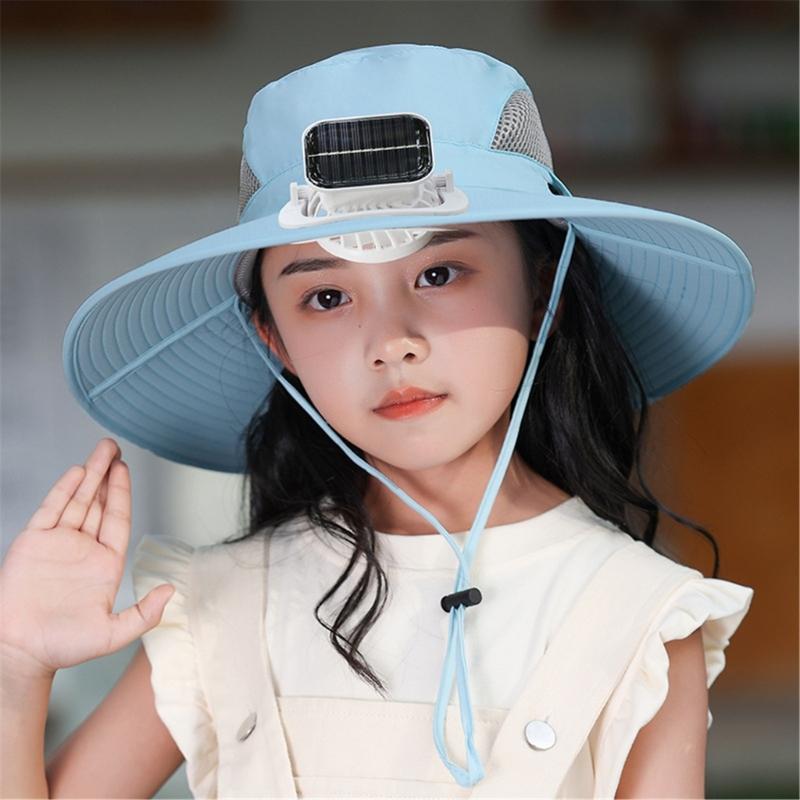 Quick Drying Hat for Kids with Cooling Fan Solar Powered Fisherman Hat Breathable Sunproof Caps for Outdoor Activity