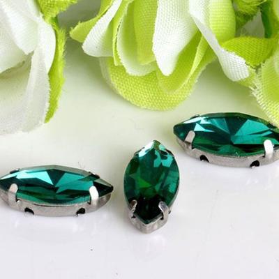 50Pcs/Pack Eye Shape Glitter Sewing Rhinestones With Silver Claw 7x15mm Glass Crystal Stones Sew On Diamond Beads Ornament