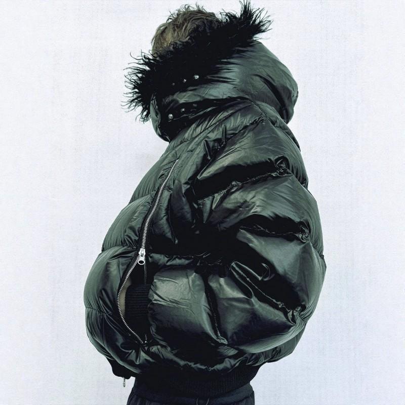Unisex Oversized Hooded Cotton Puffer Jacket With Faux Fur Trim Hip Hop Streetwear Winter Coat
