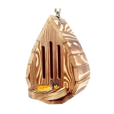 Outdoor Wooden Butterfly House with Front Tray, Rear Access and Vertical Openings for Yard Placement Near Wall Mounting Points or Posts