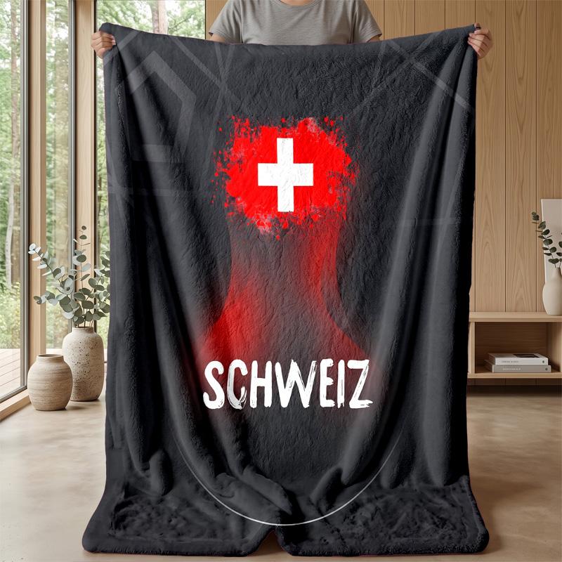 Coperta in Flanella Stampata Calda e Morbida per Calcio Svizzero, Amica della Pelle, Decorativa per Divano, Letto, Uso Quotidiano