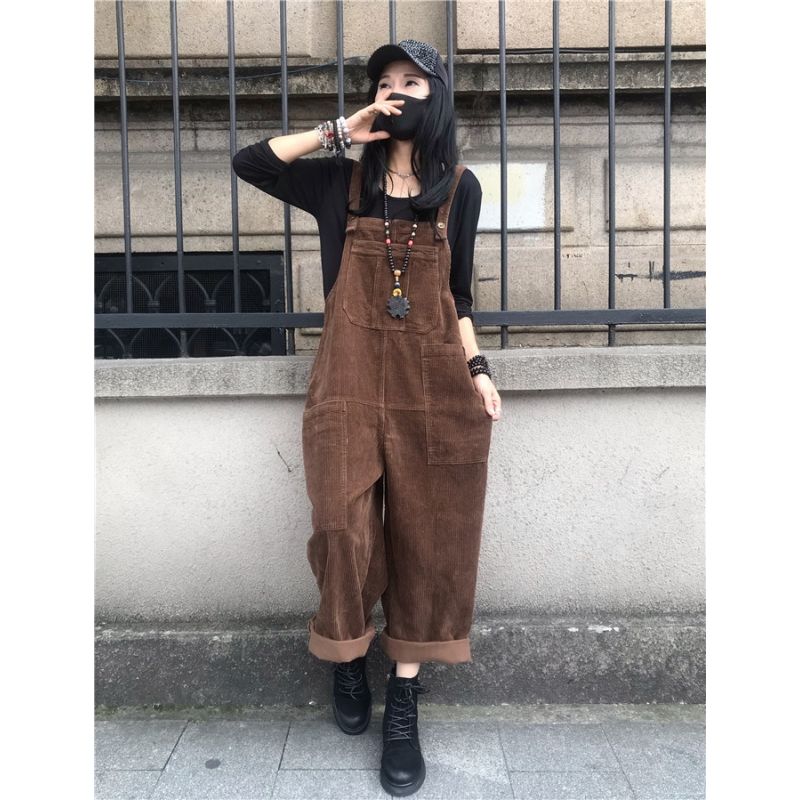 Literary and Art Large Size Thickened Warm Corduroy Casual Pants Women's Winter New Style Loose Covering Meat and Thin Overalls