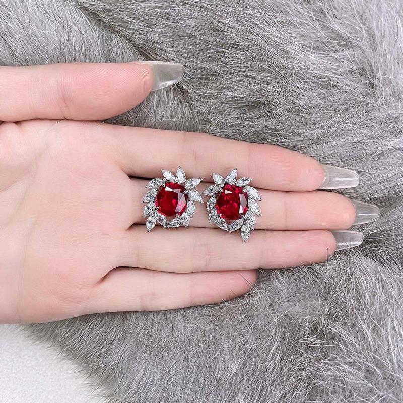 Gica Gema 925 Sterling Silver Blood Red Female Fat Square 10*11 Minority Design Flower Earrings For Women Fine High Grade Jewelry Gift