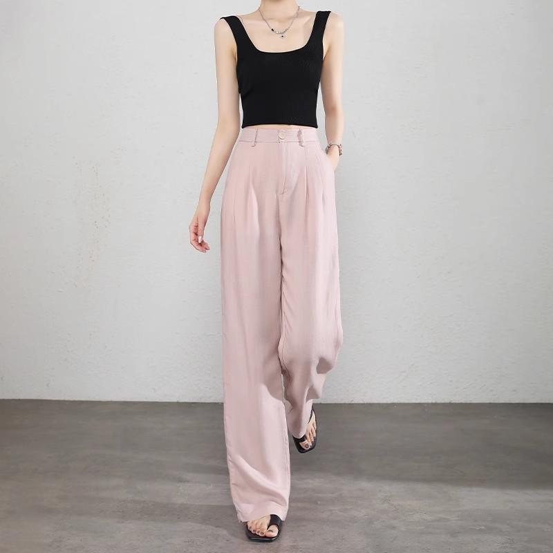 Women s High-Waisted Wide-Leg Tencel Linen Pants - Summer Lightweight, Drapey, Floor-Length XL