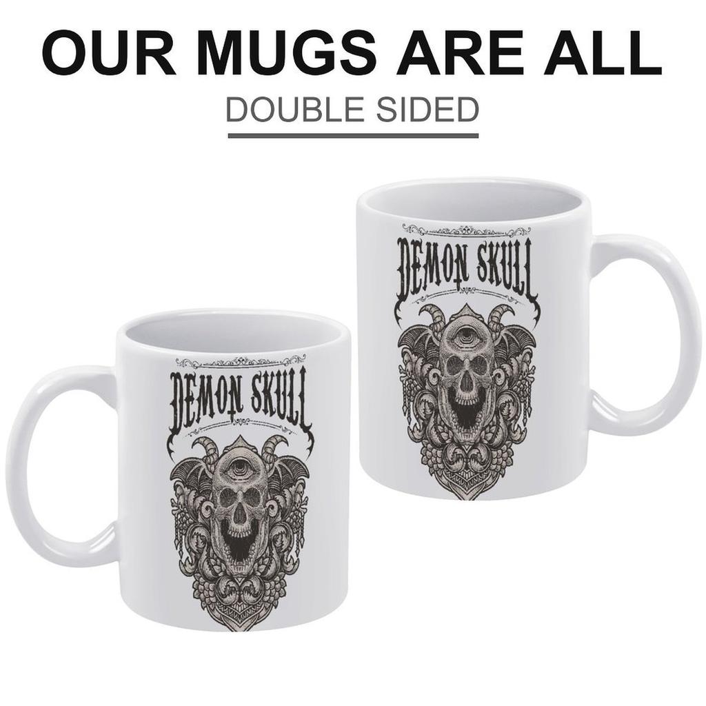 11 oz Weiße Keramik-Kaffeetasse mit beidseitigem Druck, glänzende Oberfläche und bequemer Griff für Tee-, Milch- und Heißgetränkepausen