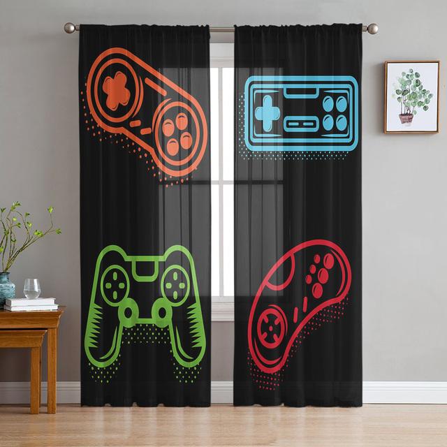 Video Game Art Handle Decoration Tulle Curtains For Living Room Kitchen Sheer Voile Curtain Bedroom Window Panels