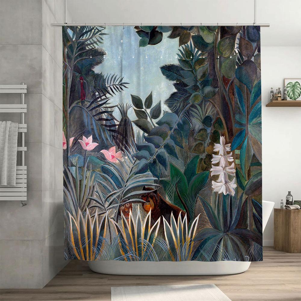 Rainforest Floral Shower Curtain High-Quality Waterproof Fabric Decorative Bath Rug Mat For Bathroom Decoration In Modern Style