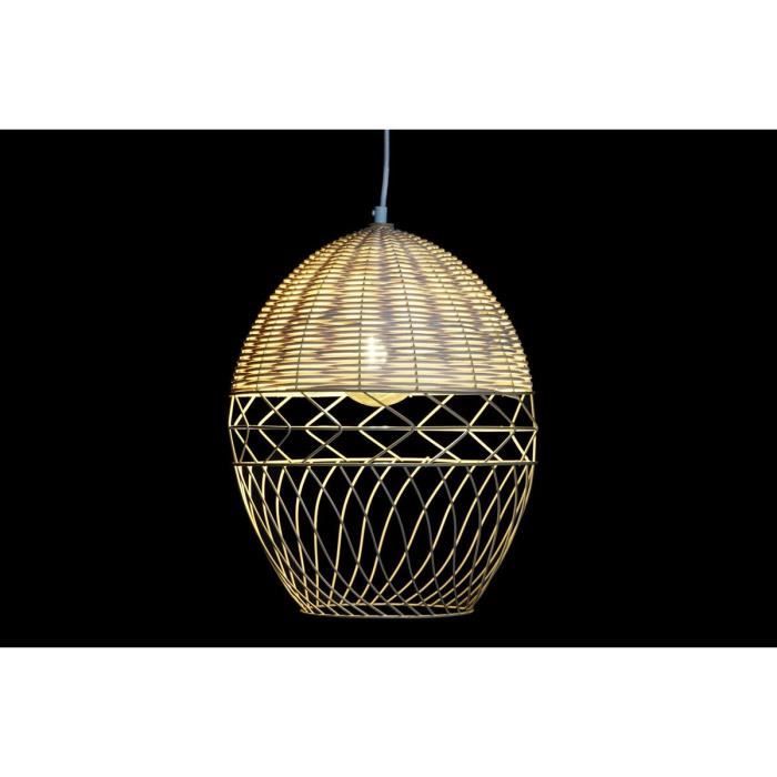 Suspension - Métal - Rotin - Blanc - Marron clair - 50W - 30x30x38cm