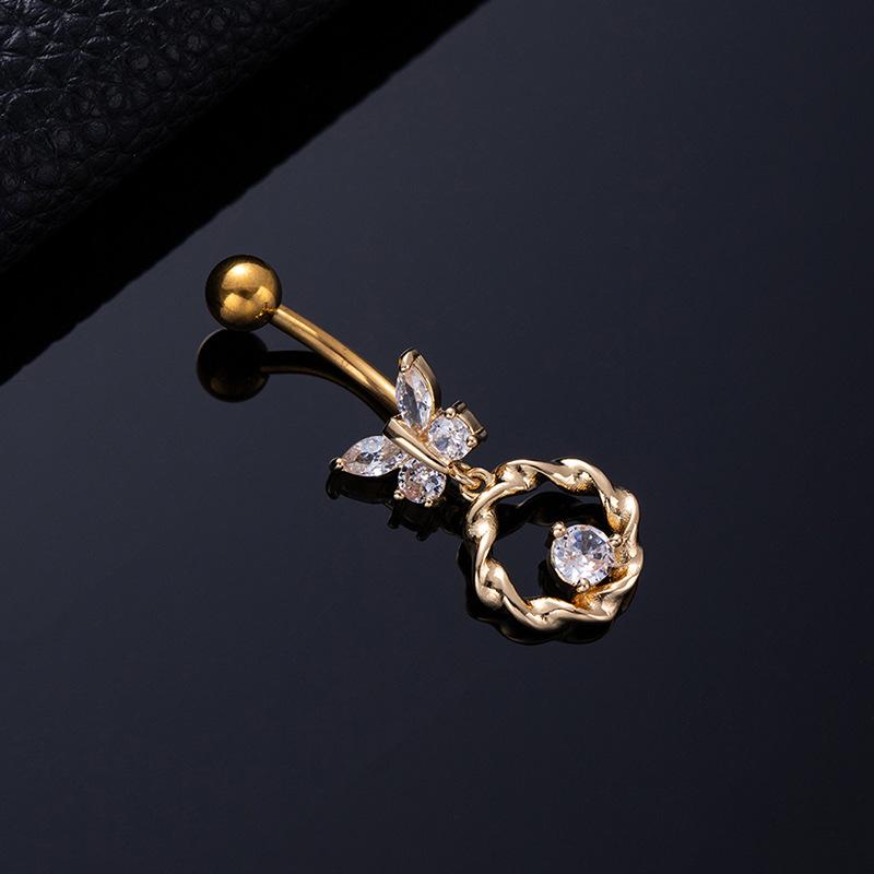 Colored Zircon Spiral Navel Nail Wind Star Moon Navel Ring Pierced Tassel Navel Buckle