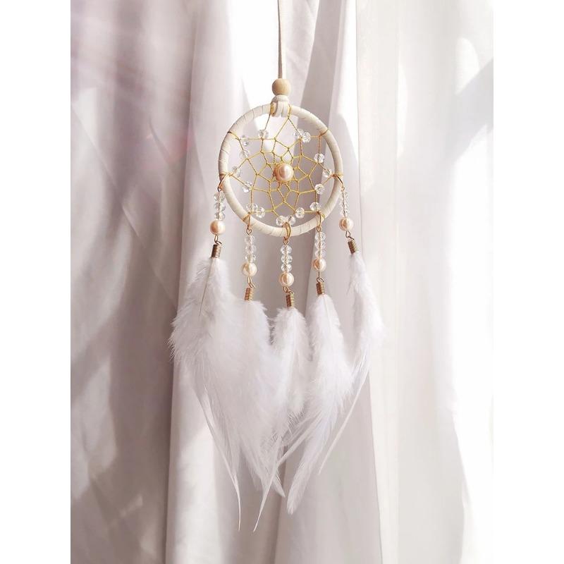 

Креативный плетеный вручную автомобильный кулон Ловец снов Перо Колокольчик ветра Подарок на День святого Валентина Подвесные украшения для спальни Домашний декор