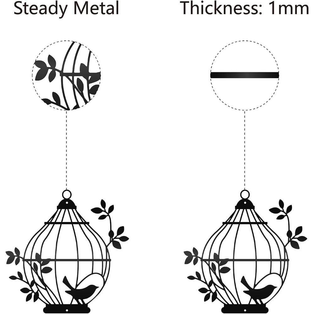 Black Metal Bird Cage Wall Art Sculpture Iron Decor for Home Living Room Bedroom Office 11.8 Inch