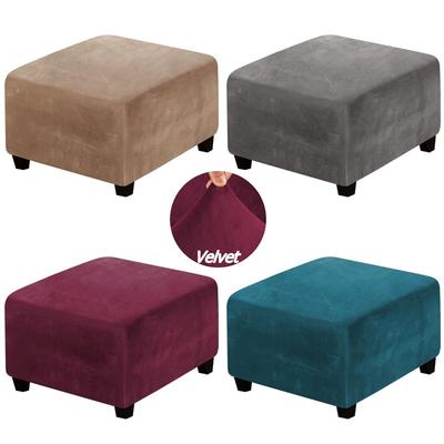 Soft Velvet Footstool Cover Washable Removable Sofa Footrest Slipcovers Elastic Square Stool Cover Furniture Protector Covers