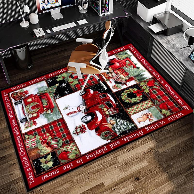 Christmas Vintage Truck Office Rug Chair Mat, Game Carpet, Suitable for Front Door, Bedroom, Living Room, Desk, Holiday Gift