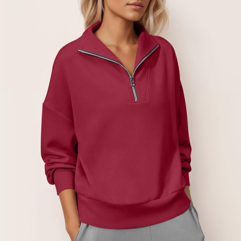 Damen Quarter-Zip Pullover Sweatshirt Lockerer Schnitt Lässig Einfach Langarm Leichtes Oberteil für den Alltag