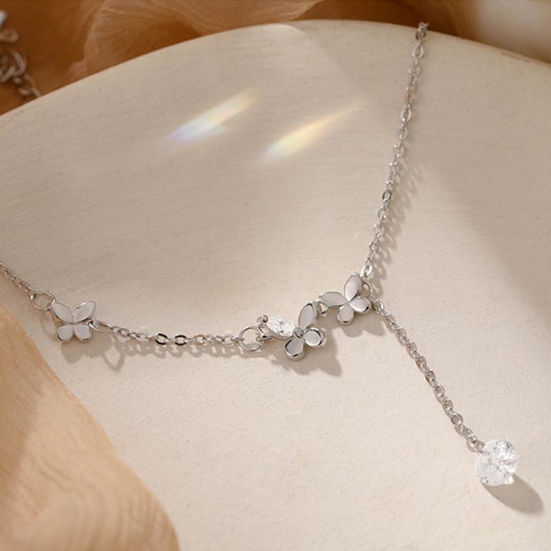 ANENJERY Women'S Anklet Butterfly Tassel Anklet for Women Simple Sweet Zircon Bracelet Anklet Jewelry