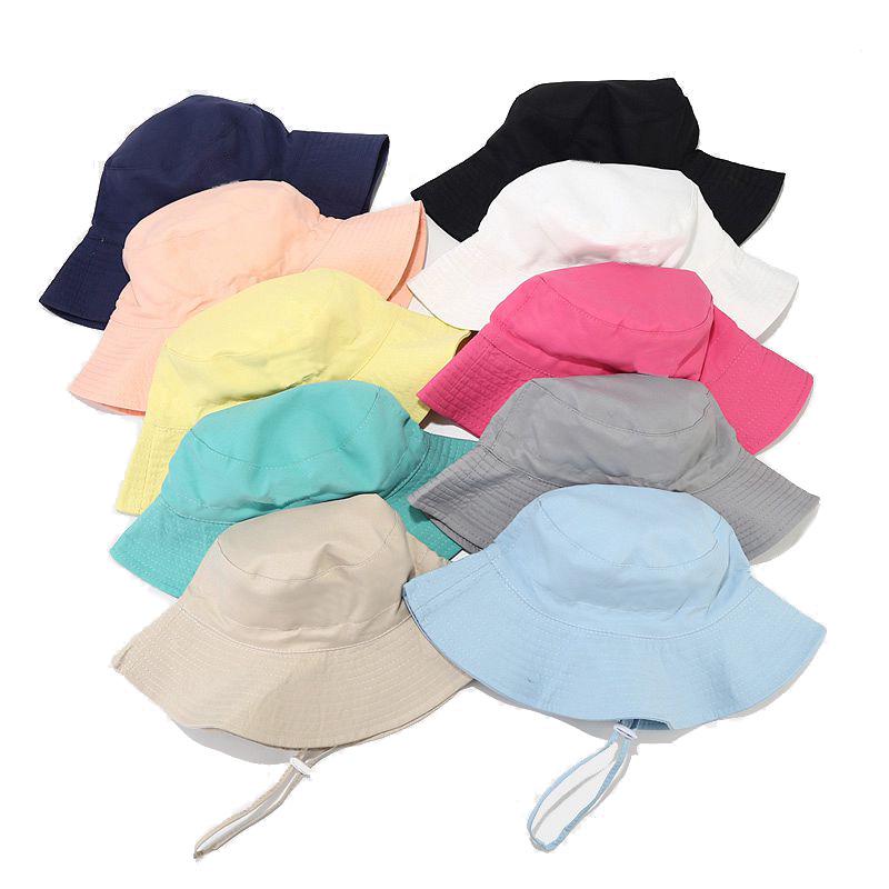 New Solid Color Kids' Bucket Hat with Windproof Rope: Breathable, Foldable, and Sun-Protective for Summer