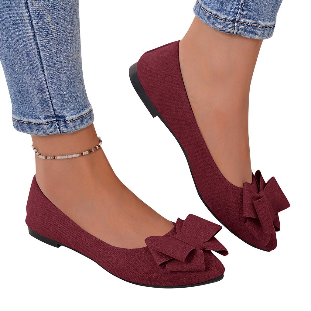 Women Bow Detail Pointed Toe Ballet Flats Slip On Low Heel Comfortable Casual Shoes for Daily Wear