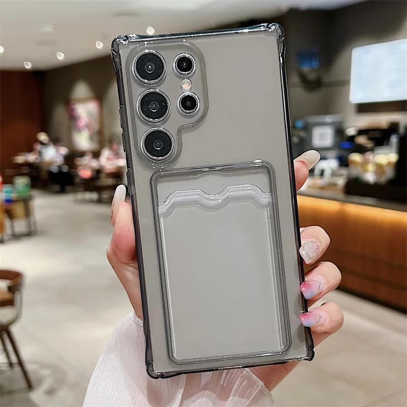 Card Bag Clear Shockproof Phone Case For Samsung Galaxy S24 S23 S22 S21 Plus Ultra S20 S21 S23 FE Silicone Soft TPU Back Cover