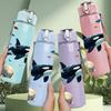1PC Orca Killer Whale Ocean Animal Print 750ml Color Plastic Sports Water Bottle Leakproof Flip Straw Lid Suitable for Sports Office Home Use