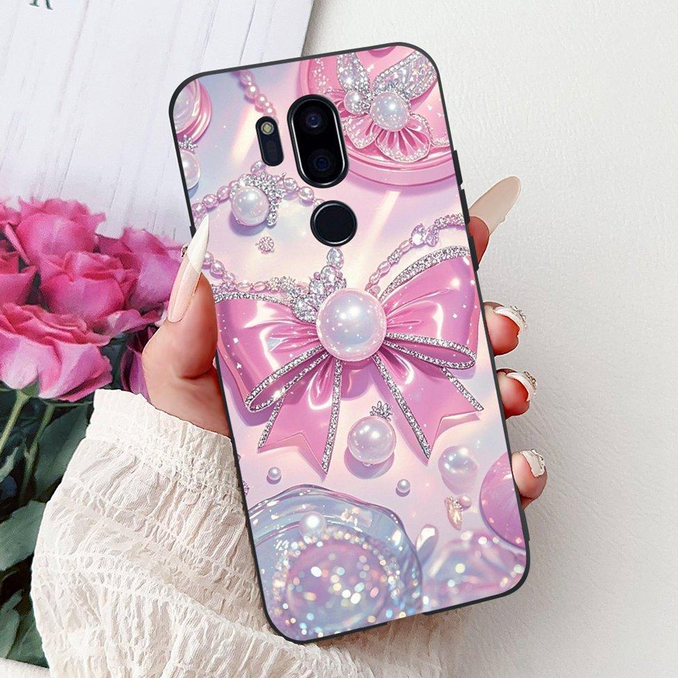 Para LG G7 ThinQ Funda Silicona Negra Gato Lindo Flores de Moda Trasera Pintada Genial Para LG G7ThinQ Funda de Teléfono LMG710EM