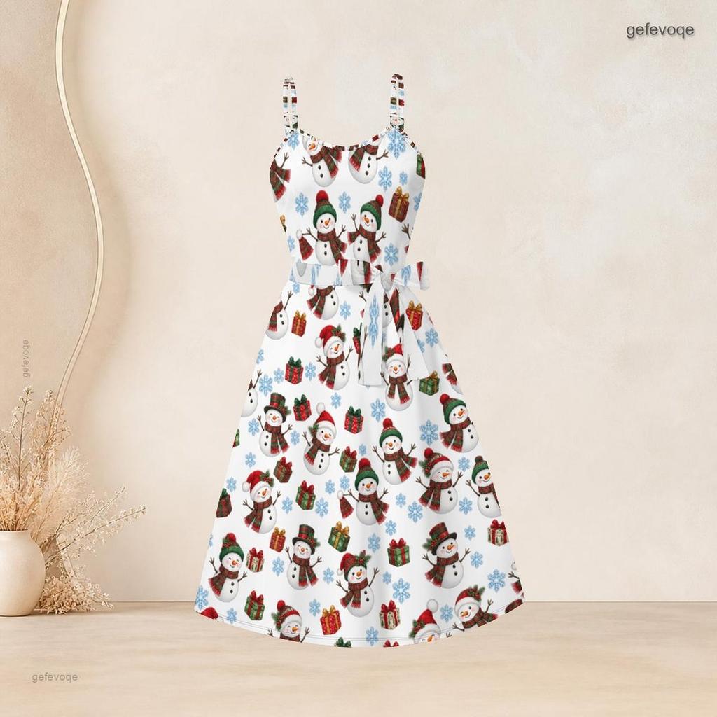 Women Plus Size Two Piece Set Long Sleeve Cropped Shrug Strappy Tie Waist Christmas Bear Printed White Dress