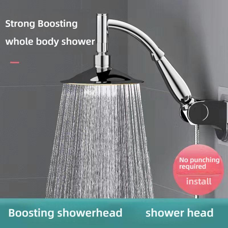 High Pressure Rainfall Shower Head Large Stainless Steel Curved Shower Extension Square Shower Head Extension