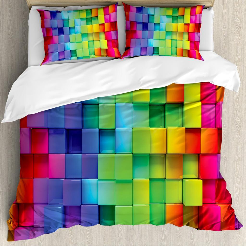 Color geometric duvet set high definition printing bedding suitable for family dormitory decoration