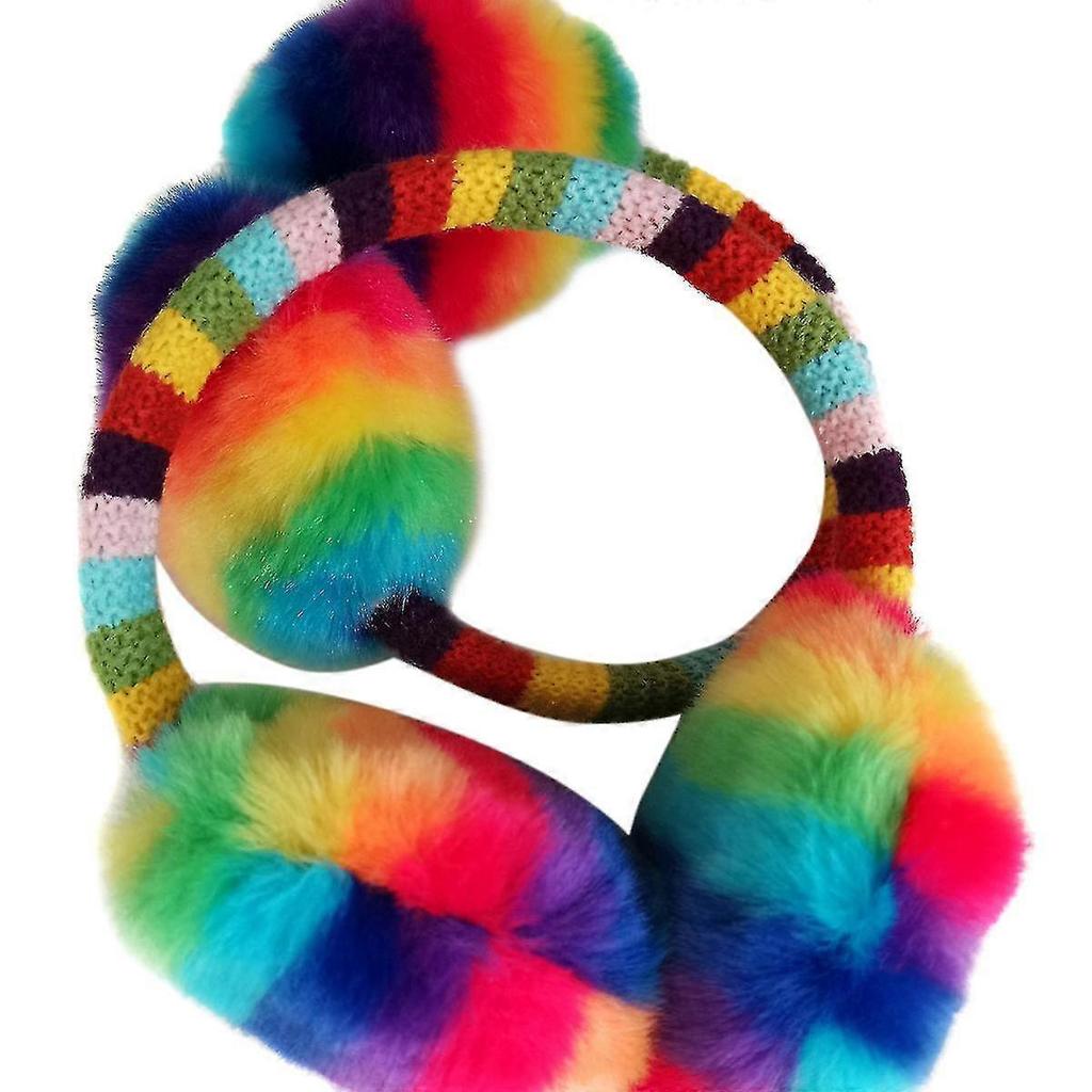 Unisex Winter Cute Rainbow Earmuffs For Kid Warm And Anti-freeze Movable Ear