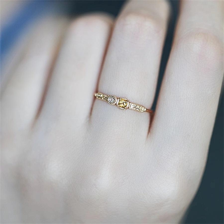 Sea salt lemon tea Japanese exquisite citrine zircon ring light luxury versatile open ring