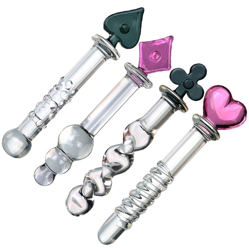 VaHppy Plugi anale din sticlă Masturbator feminin Poker Styling Margele de tragere Pelete cu filet în spirală Fete gay Jucării sexuale pentru adulți SM BDSM