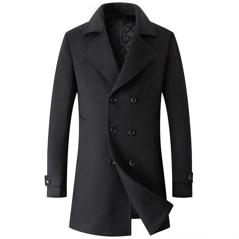 Men's European-Size Double-Breasted Woolen Coat - Medium Length, Fashionable Lapel for Autumn & Winter