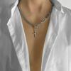 Hip-hop Punk Sliver Color Stainless Steel Star Black Square Pendant Splicing Chain Necklace for Women Men Personality Zircon