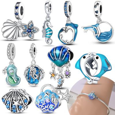 Original Copper Charms Shell Sea Mussel Blue Penguin Starfish Star Animal Bead Fit Bracelet Accessory Fine Gift Diy Jewelry
