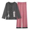 Women's Cute Cartoon Pajama Set with Chest Pads - Long Sleeve, Long Pants for Spring & Autumn, Wear Indoors or Out