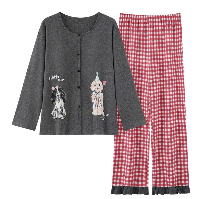Ensemble de Pyjama Mignon à Dessin Animé pour Femme avec Coussinets de Poitrine - Manches Longues, Pantalon Long pour Printemps & Automne, à Porter à l'Intérieur ou à l'Extérieur
