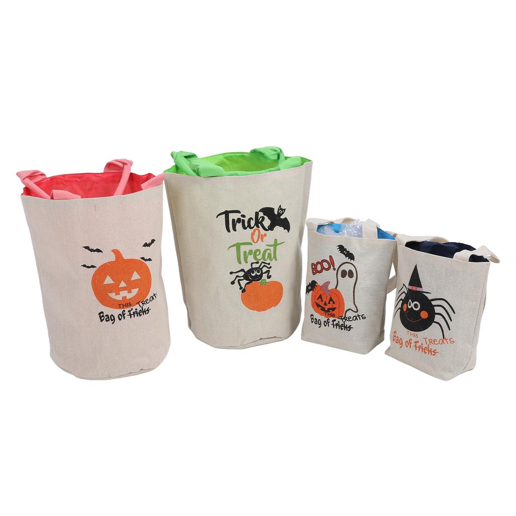 4Pcs Trick Or Treat Canvas Tote Bag Candies Snacks Single Shoulder Handbag Party Gift Bag