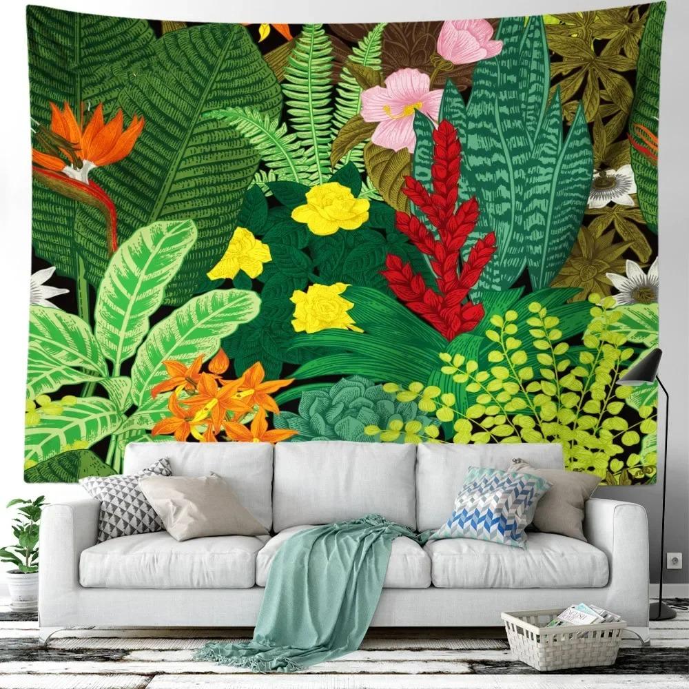 Room Decoration Bedroom Aesthetic Green Plant Flower Tapestry Tropical Plant Series Hanging Landscape Flower Indoor Tapestry
