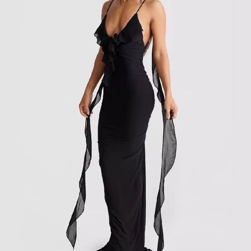 Sexy Backless Vneck Fish Tail Evening Dress With Splicing Fabric
