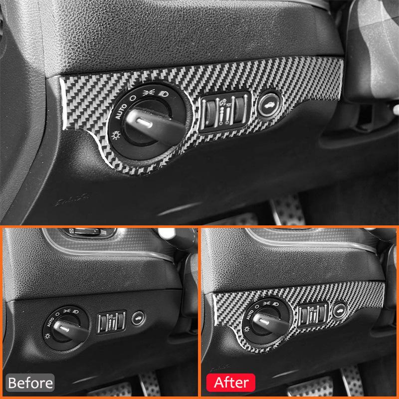 For Dodge Charger 2015- Carbon Fiber Car Headlight Control Panel Trim Cover Decoration Sticker Auto Interior Accessorie